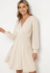 Beżowa Rozkloszowana Sukienka z Wiskozą Selithiel. Brązowe sukienki damskie Born2be, bez wzorów, z wiskozy, eleganckie, bez ramiączek. W wyprzedaży za 118.99 zł.