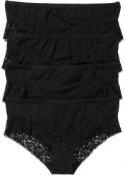 Figi panty z koronką (4 pary). Czarne figi bonprix, bez wzorów, z koronki. Za 64.99 zł.