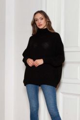 Oversizowy Sweter z Luźnym Golfem - Czarny. Czarne golfy damskie Lanti, uniwersalny, z materiału, bez kołnierzyka. Za 249.90 zł.