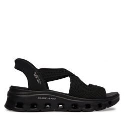 Sandały Skechers. Czarne sandały damskie Skechers, bez wzorów, bez obcasa, na płaskiej podeszwie, bez zapięcia. Za 359.99 zł.
