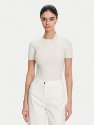 Elisabetta Franchi Sweter MK-55B-51E2 Biały Slim Fit. Białe swetry klasyczne damskie Elisabetta Franchi, z syntetyku, bez kołnierzyka. Za 799.99 zł.