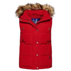 Damska kurtka puchowa bez rękawów ze sztucznego futra Superdry Everest. Zielone kurtki damskie Superdry, l, z aplikacjami, z nylonu, bez kaptura. Za 416.30 zł.