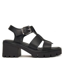 Sandały Tamaris. Czarne sandały damskie Tamaris, bez wzorów, bez obcasa, na słupku, bez zapięcia. Za 369.99 zł.