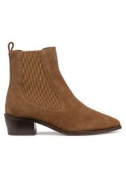 Geox Botki D Texica D46MYA 022NH C6372 Brązowy. Brązowe botki damskie Geox, z materiału, bez obcasa, na płaskiej podeszwie, bez zapięcia. Za 609.99 zł.
