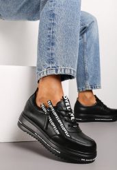Czarne Sneakersy na Platformie ze Skórzaną Wkładką Zapinane z Boku na Zamek Błyskawiczny Urithas. Czarne obuwie sportowe damskie Renee, z materiału, bez zapięcia. Za 119.99 zł.