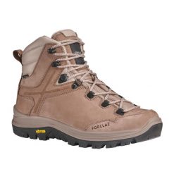 Buty trekkingowe damskie MT500 Vibram skóra wodoodporne. Brązowe obuwie trekkingowe damskie FORCLAZ, z kauczuku, przed kolano, bez zapięcia. Za 599.99 zł.