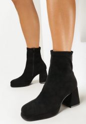 Czarne Botki z Kwadratowym Noskiem na Obcasie Cecilio. Czarne botki damskie Born2be, eleganckie, bez obcasa, na obcasie, bez zapięcia. Za 149.99 zł.