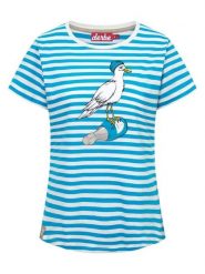 Derbe Koszulka w kolorze biało-błękitnym rozmiar: XL. Białe bluzki damskie Derbe, xl, bez wzorów, z bawełny, bez kołnierzyka, bez ramiączek. Za 104.64 zł.