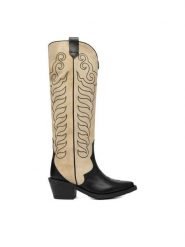 Badura Kowbojki EO-BAYLOR-5033-25 Beżowy. Brązowe kozaki damskie Badura, ze skóry, bez obcasa, na słupku, bez zapięcia. Za 629.99 zł.