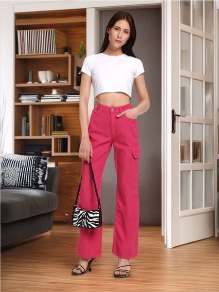 Jeansy wide leg high waist - różowy. Czerwone jeansy damskie Sinsay, z podwyższonym stanem. Za 99.99 zł.