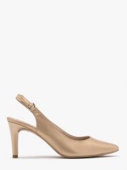 Złote czółenka typu slingback EMMA. Żółte czółenka damskie Ryłko, bez wzorów, ze skóry, bez obcasa, na obcasie. W wyprzedaży za 249.99 zł.