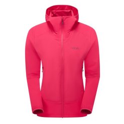 Kurtka softshellowa damska Rab Borealis Hoody z kapturem. Czerwone kurtki damskie RAB, bez wzorów, z softshellu, z kapturem. Za 399.65 zł.