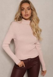 Jasnoróżowy Klasyczny Golf z Prążkowanego Materiału Belikorre. Czerwone golfy damskie Renee, m, bez wzorów, z jeansu, bez ramiączek. Za 69.99 zł.