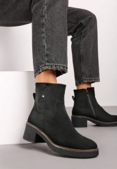 Czarne Botki na Obcasie z Ozdobnym Paskiem Serivie. Czarne botki damskie Born2be, z jeansu, eleganckie, bez obcasa, na obcasie, bez zapięcia. Za 149.99 zł.