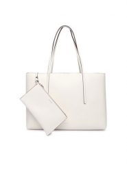 Calvin Klein Torebka Foil Logo Tote W/Pouch LV04F3274G Biały. Białe torebki klasyczne damskie Calvin Klein, ze skóry, bez dodatków. Za 649.99 zł.