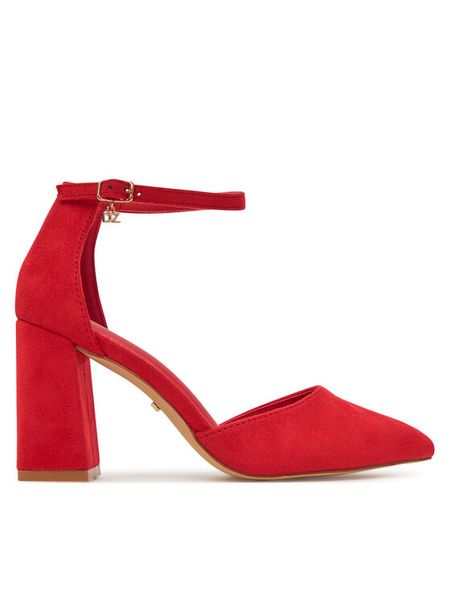 DeeZee Czółenka DF-82616-85-35621 Czerwony. Czerwone czółenka damskie DeeZee, bez wzorów, z materiału, bez obcasa. Za 139.99 zł.