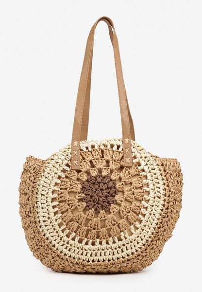 Ciemnobeżowa Okrągła Torebka z Plecionki Galenella. Brązowe torebki klasyczne damskie Born2be, bez dodatków. Za 89.99 zł.