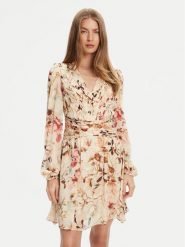 Guess Sukienka koktajlowa W5YK20 WDW82 Beżowy Regular Fit. Brązowe sukienki damskie Guess, z aplikacjami, z syntetyku, wizytowe, bez ramiączek. Za 659.99 zł.