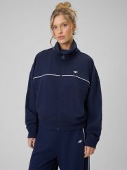 4F Bluza dresowa regular bez kaptura damska - granatowa XL. Niebieskie bluzy damskie 4F, xl, bez wzorów, z bawełny, bez kaptura. Za 179.99 zł.