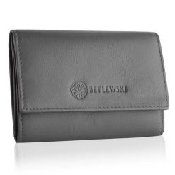 Portfel damski BETLEWSKI BPD-SS-17 SZARY. Szare portfele damskie Betlewski, bez wzorów, ze skóry. Za 139.99 zł.