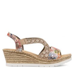 Sandały Rieker. Sandały damskie Rieker, bez wzorów, bez obcasa, na koturnie, bez zapięcia. Za 299.99 zł.