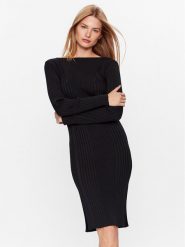 Calvin Klein Sukienka dzianinowa Iconic K20K205753 Czarny Slim Fit. Czarne sukienki damskie Calvin Klein, bez wzorów, z dzianiny, bez ramiączek. Za 1,099.00 zł.