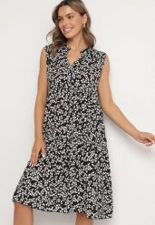 Czarna Bawełniana Sukienka Rozkloszowana w Listki Iveliova. Czarne sukienki damskie Born2be, bez wzorów, z bawełny, eleganckie, bez ramiączek. Za 69.99 zł.