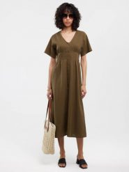 Sukienka damska midi lniana khaki Victorine 303. Zielone sukienki damskie Big Star, bez wzorów, z tkaniny, boho, bez ramiączek. Za 249.99 zł.