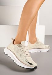 Beżowe Sneakersy na Podeszwie z Pianki Zdobione Geometrycznymi Detalami Ulianavia. Brązowe obuwie sportowe damskie Renee, z jeansu, bez zapięcia. Za 79.99 zł.