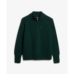 Klasyczny sweter z zamkiem przy szyi dla kobiet z bawełny Superdry. Zielone swetry klasyczne damskie Superdry, na zimę, z bawełny, bez kołnierzyka. Za 353.95 zł.