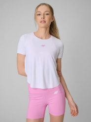 4F Koszulka treningowa regular szybkoschnąca damska - biała XL. Białe koszulki sportowe damskie 4F, xl, bez wzorów, ze skóry, bez ramiączek, na fitness i siłownię. Za 129.99 zł.