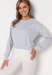 Jasnoszara Bluza z Dodatkiem Bawełny Wykończona Ściągaczami Evilaya. Szare bluzy damskie Born2be, l, bez wzorów, z bawełny, bez kaptura. Za 19.99 zł.