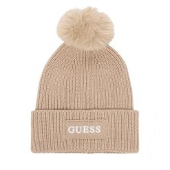 Czapka Guess. Brązowe czapki damskie Guess, na zimę, z aplikacjami. Za 154.99 zł.