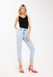 Damskie jeansy z luźnymi nogawkami, Mom Fit, D-LIDYA 3. Niebieskie jeansy damskie Volcano, z podwyższonym stanem. Za 169.99 zł.