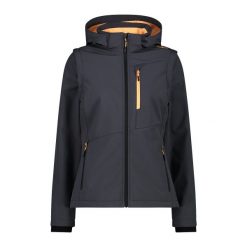 Damska wodoodporna kurtka zapinana na zamek CMP. Szare kurtki sportowe damskie CMP, bez wzorów, z softshellu, bez kaptura. W wyprzedaży za 447.65 zł.