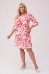 Trapezowa sukienka Ella - Kwiatowa Elegancja PLUS SIZE XXL OVERSIZE WIOSNA. Sukienki damskie Moda Size Plus Iwanek, bez wzorów, z elastanu, eleganckie, bez ramiączek. Za 239.90 zł.