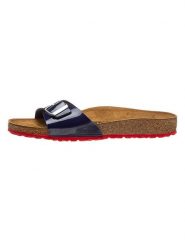 Birkenstock Klapki "Madrid" w kolorze granatowo-czerwonym rozmiar: 43. Niebieskie klapki damskie Birkenstock, bez wzorów, z otwartym noskiem, bez obcasa, bez zapięcia. Za 159.45 zł.