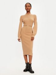 TWINSET Sukienka dzianinowa 242TP3591 Beżowy Slim Fit. Brązowe sukienki damskie Twinset, bez wzorów, z dzianiny, bez ramiączek. Za 539.99 zł.