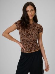 4F T-shirt slim z nadrukiem damski - brązowy L. Brązowe t-shirty damskie 4F, l, bez wzorów, z dzianiny, bez kołnierzyka. Za 59.99 zł.