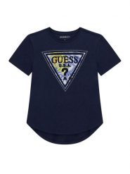 Guess Kids Top 181368 Niebieski Classic Fit. Niebieskie koszulki i t-shirty dziewczęce Guess Kids, z aplikacjami, bez kołnierzyka, bez ramiączek. Za 129.99 zł.