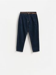 Jeansy chino z paskiem - granatowy. Niebieskie jeansy damskie Reserved. Za 129.99 zł.