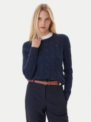 Tommy Hilfiger Sweter WW0WW43586 Granatowy Regular Fit. Niebieskie swetry klasyczne damskie Tommy Hilfiger, xxl, z wełny, bez kołnierzyka. Za 649.99 zł.