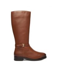 Tommy Hilfiger Kozaki Th Buckle Riding Lthr Long Boot FW0FW08873 Brązowy. Brązowe kozaki damskie Tommy Hilfiger, ze skóry, bez obcasa, na płaskiej podeszwie, bez zapięcia. Za 999.99 zł.