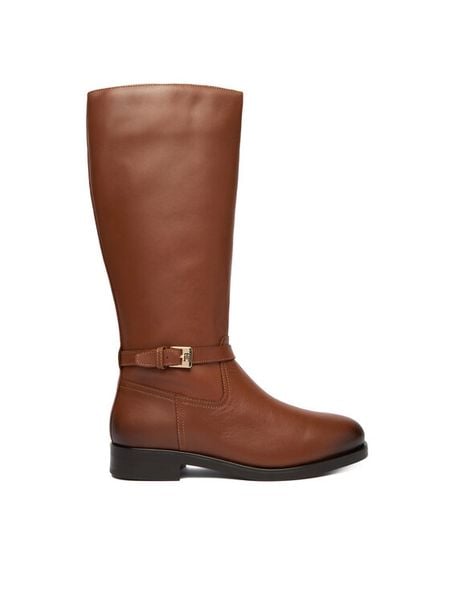 Tommy Hilfiger Kozaki Th Buckle Riding Lthr Long Boot FW0FW08873 Brązowy. Brązowe kozaki damskie Tommy Hilfiger, ze skóry, bez obcasa, na płaskiej podeszwie, bez zapięcia. Za 599.99 zł.