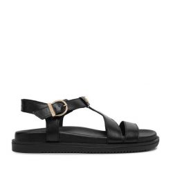 Sandały Beverly Hills Polo Club. Czarne sandały damskie Beverly Hills Polo Club, bez wzorów, bez obcasa, na płaskiej podeszwie, bez zapięcia. Za 279.99 zł.