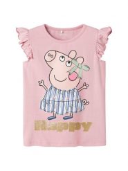 NAME IT Top Peppa 13242959 Różowy Regular Fit. Czerwone koszulki i t-shirty dziewczęce Name it, bez wzorów, z bawełny, bez kołnierzyka, bez ramiączek. Za 49.99 zł.