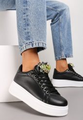 Czarne Sneakersy z Kolorowymi Kryształami na Platformie Dolapse. Czarne obuwie sportowe damskie Renee, z materiału, bez zapięcia. Za 99.99 zł.
