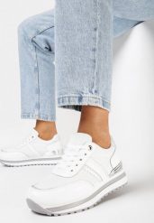 Białe Sznurowane Sneakersy na Grubej Podeszwie z Połyskującymi Wstawkami Verinatte. Białe obuwie sportowe damskie Born2be, bez zapięcia. Za 99.99 zł.