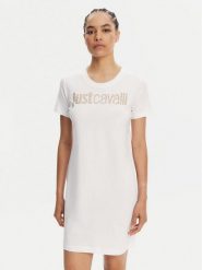 Just Cavalli Sukienka codzienna 78PAOE15 Biały Regular Fit. Białe sukienki damskie Just Cavalli, bez wzorów, z bawełny, bez ramiączek. Za 579.99 zł.