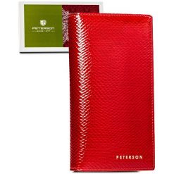 Portfel na magnes Peterson czerwony PTN 421431-DSL. Czerwone portfele damskie Peterson, bez wzorów, ze skóry. Za 139.99 zł.